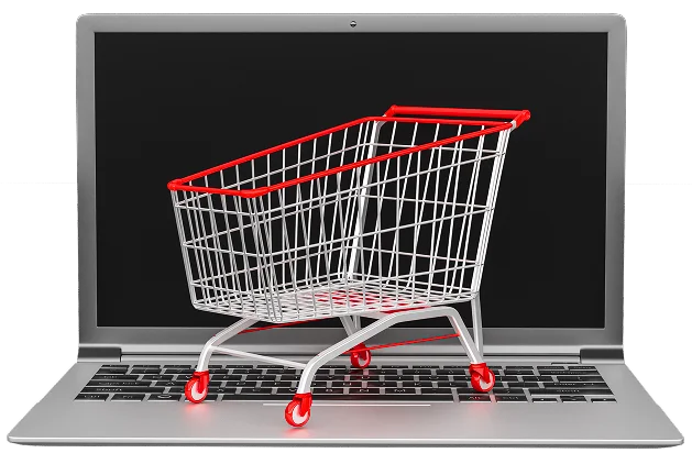 Laptop with shopping cart representing e-commerce