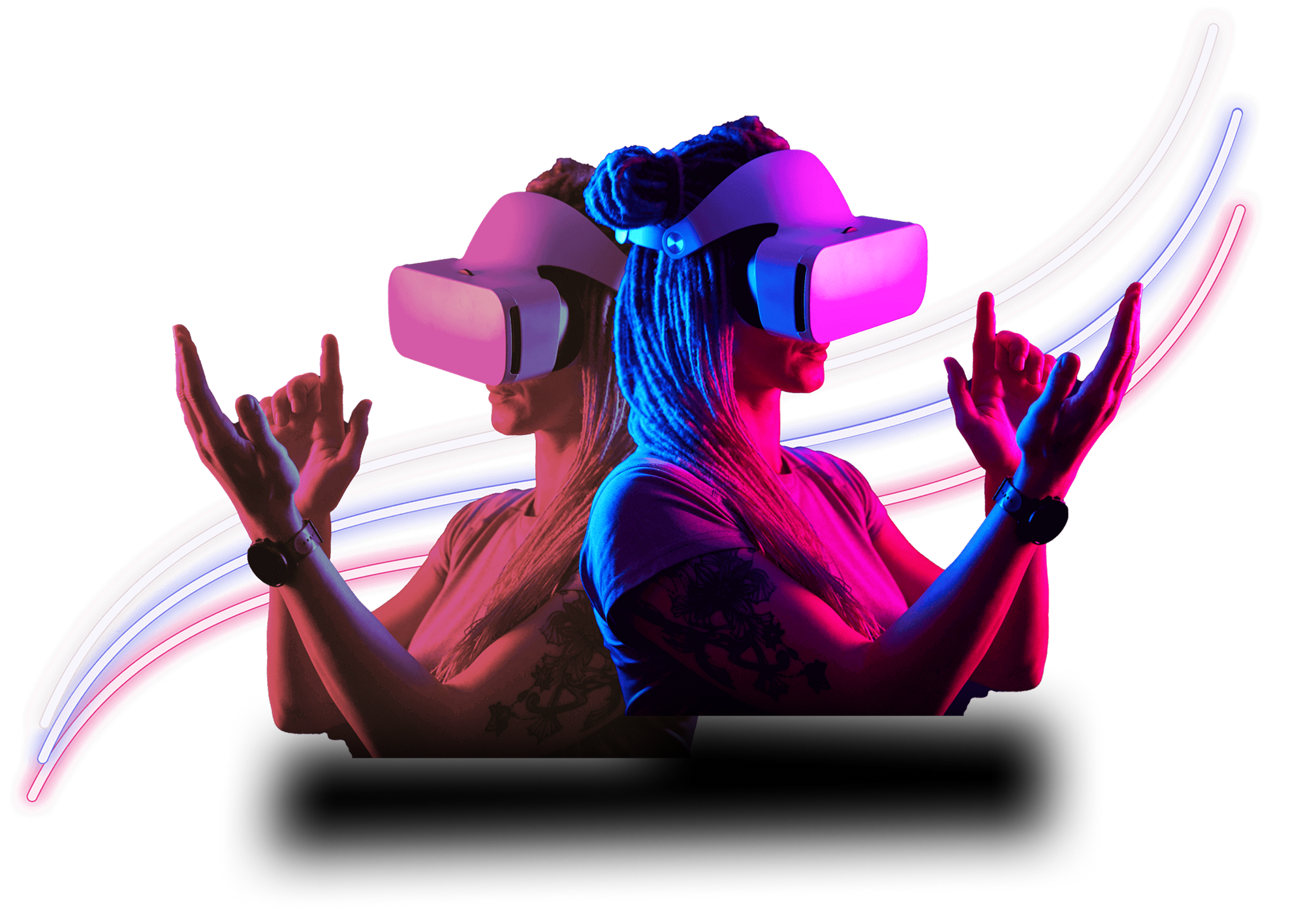 Person wearing VR headset in a futuristic metaverse environment